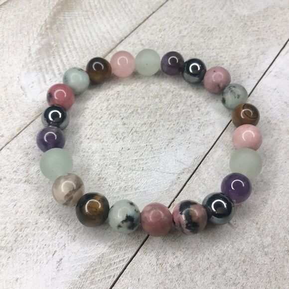 amethyst kiwi jasper rose quartz semi precious stone bracelet - Picture 1 of 1